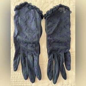 Vintage dark blue nylon lace gloves
